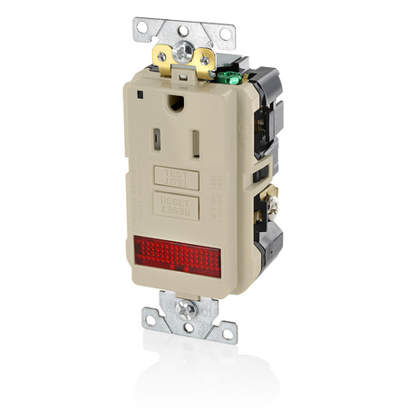 LEVITON GFCI Receptacle, 15A, 125Vac, 5-15R, Almond GFPL1-PLT